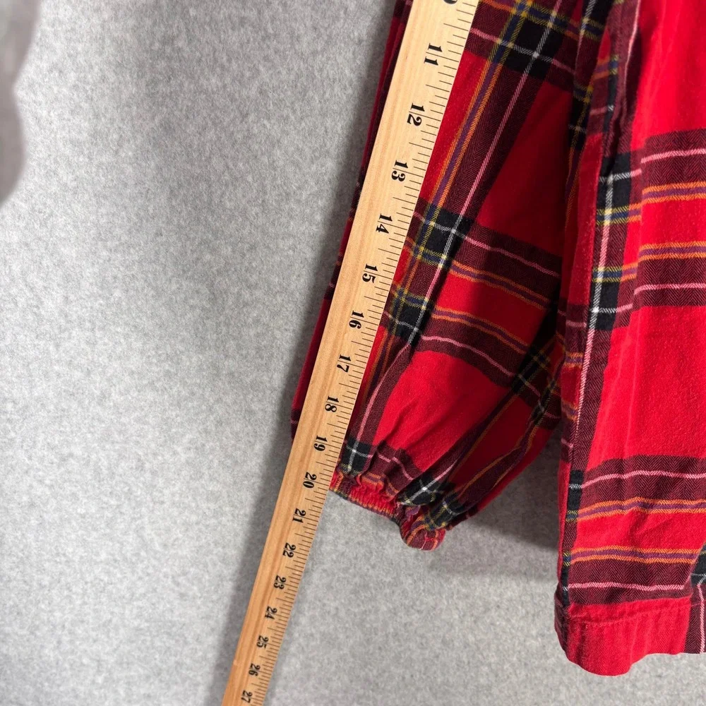 J Crew Tartan Plaid Flannel Ruffle Blouse Small Red Popover Festive Twee Country